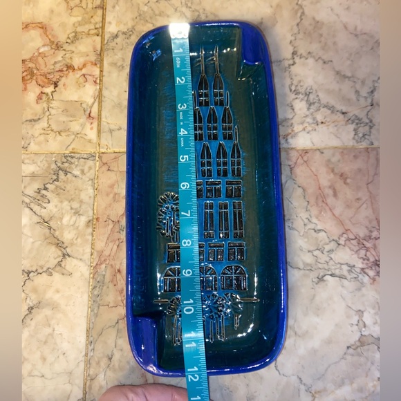 Vintage Bitossi Blue Glaze Campus Pattern Italian Rectangular Plate - Picture 4 of 13